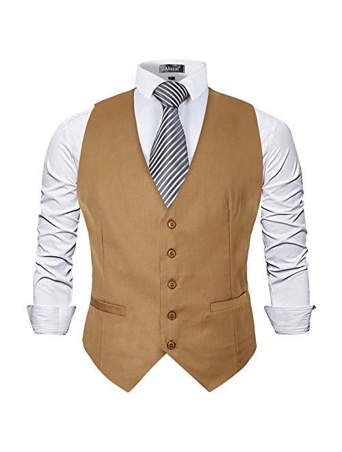 Alizeal Mens Classic Solid Color Business Suit Vest Regular Fit Tuxedo Waistcoat for Wedding