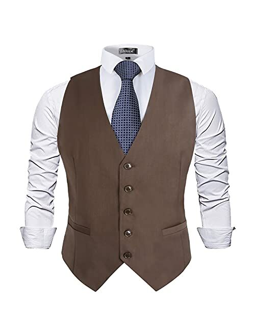 Alizeal Mens Classic Solid Color Business Suit Vest Regular Fit Tuxedo Waistcoat for Wedding