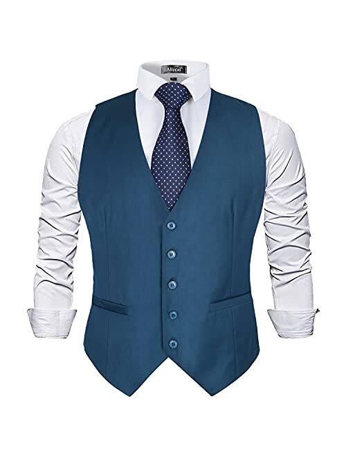 Alizeal Mens Classic Solid Color Business Suit Vest Regular Fit Tuxedo Waistcoat for Wedding