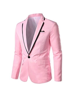 Mens Casual Slim Fit Suit Jacket 1 Button Daily Blazer Business Sport Coat Tops