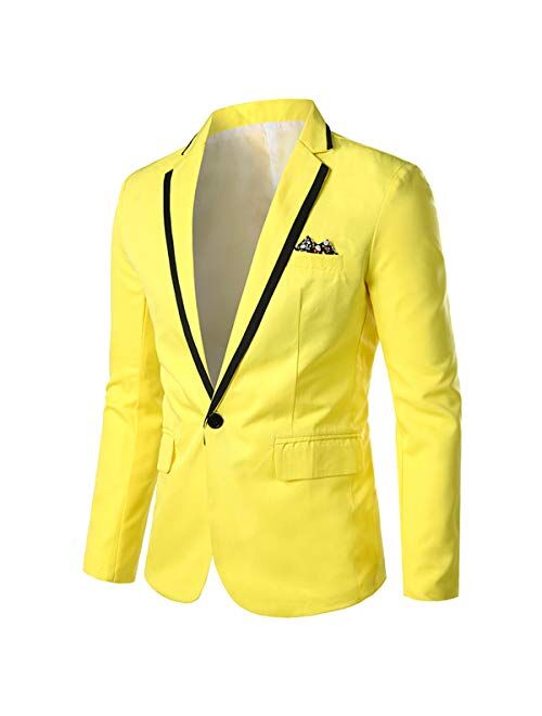 Cloudstyle Mens Casual Slim Fit Suit Jacket 1 Button Daily Blazer Business Sport Coat Tops