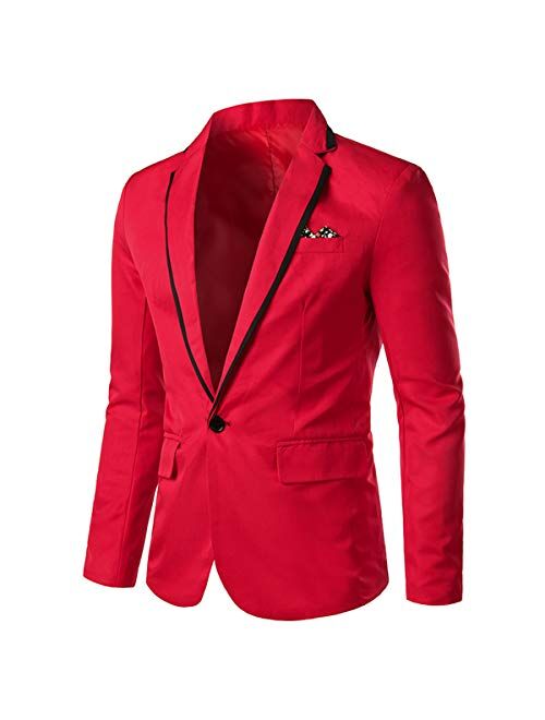 Cloudstyle Mens Casual Slim Fit Suit Jacket 1 Button Daily Blazer Business Sport Coat Tops