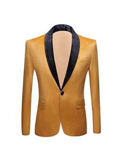 PYJTRL Mens Fashion Velvet Suit Jacket Slim Fit Blazers