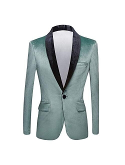 PYJTRL Mens Fashion Velvet Suit Jacket Slim Fit Blazers