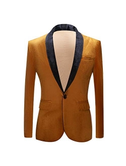 PYJTRL Mens Fashion Velvet Suit Jacket Slim Fit Blazers