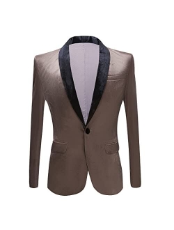 PYJTRL Mens Fashion Velvet Suit Jacket Slim Fit Blazers