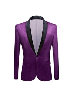 PYJTRL Mens Fashion Velvet Suit Jacket Slim Fit Blazers