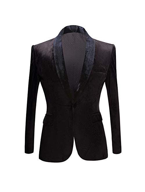 PYJTRL Mens Fashion Velvet Suit Jacket Slim Fit Blazers