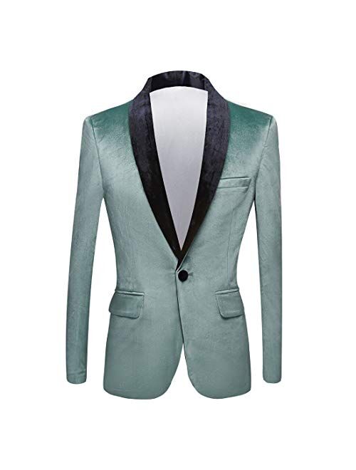 PYJTRL Mens Fashion Velvet Suit Jacket Slim Fit Blazers