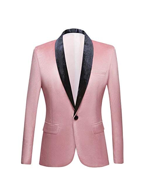 PYJTRL Mens Fashion Velvet Suit Jacket Slim Fit Blazers