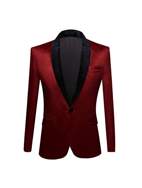 PYJTRL Mens Fashion Velvet Suit Jacket Slim Fit Blazers