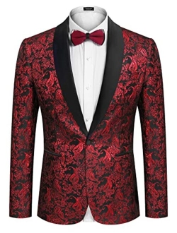 Men's Floral Suit Jacket One Button Stylish Jacquard Dinner Jacket Tuxedo Blazer for Wedding, Party, Prom