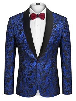 Men's Floral Suit Jacket One Button Stylish Jacquard Dinner Jacket Tuxedo Blazer for Wedding, Party, Prom