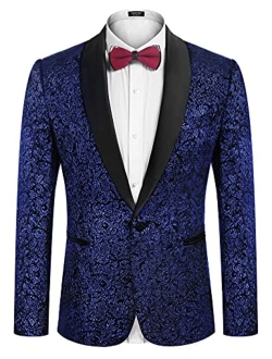 Men's Floral Suit Jacket One Button Stylish Jacquard Dinner Jacket Tuxedo Blazer for Wedding, Party, Prom