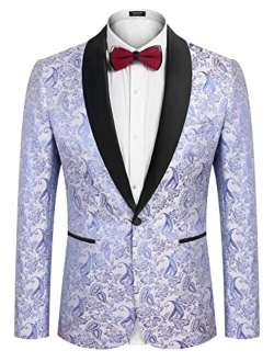 Men's Floral Suit Jacket One Button Stylish Jacquard Dinner Jacket Tuxedo Blazer for Wedding, Party, Prom