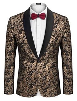 Men's Floral Suit Jacket One Button Stylish Jacquard Dinner Jacket Tuxedo Blazer for Wedding, Party, Prom