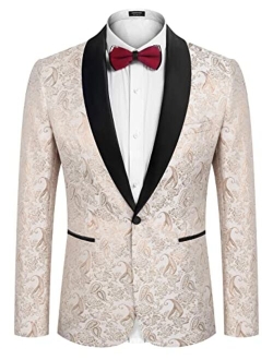 Men's Floral Suit Jacket One Button Stylish Jacquard Dinner Jacket Tuxedo Blazer for Wedding, Party, Prom