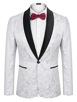 Men's Floral Suit Jacket One Button Stylish Jacquard Dinner Jacket Tuxedo Blazer for Wedding, Party, Prom