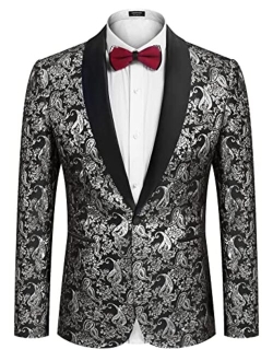 Men's Floral Suit Jacket One Button Stylish Jacquard Dinner Jacket Tuxedo Blazer for Wedding, Party, Prom