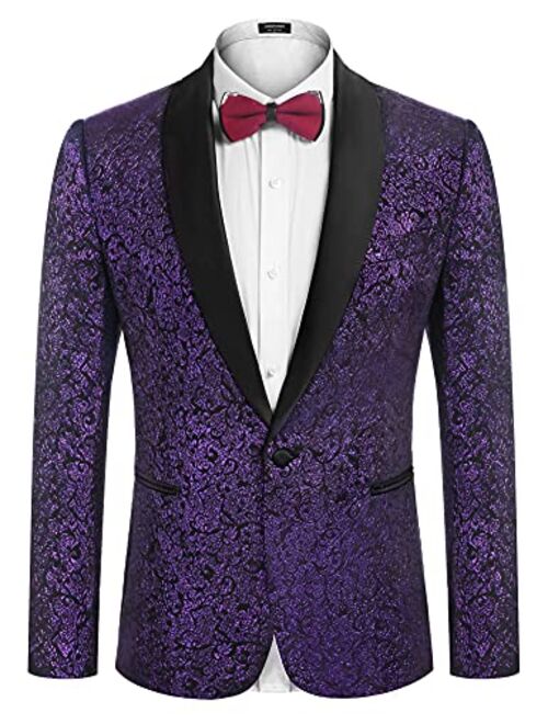 COOFANDY Men's Floral Suit Jacket One Button Stylish Jacquard Dinner Jacket Tuxedo Blazer for Wedding, Party, Prom