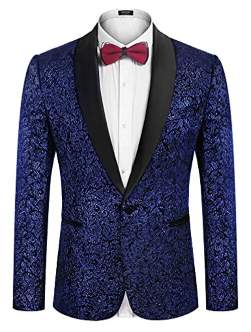 COOFANDY Men's Floral Suit Jacket One Button Stylish Jacquard Dinner Jacket Tuxedo Blazer for Wedding, Party, Prom