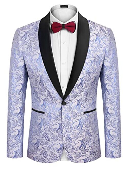 COOFANDY Men's Floral Suit Jacket One Button Stylish Jacquard Dinner Jacket Tuxedo Blazer for Wedding, Party, Prom