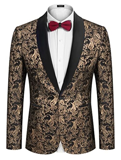 COOFANDY Men's Floral Suit Jacket One Button Stylish Jacquard Dinner Jacket Tuxedo Blazer for Wedding, Party, Prom