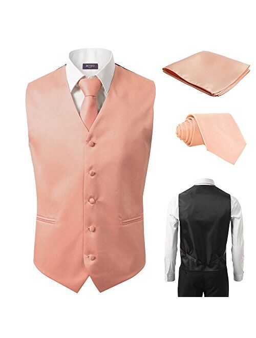 Sugo 3 Pcs Vest + Tie + Hankie Peach Fashion Men's Formal Dress Suit Waistcoat