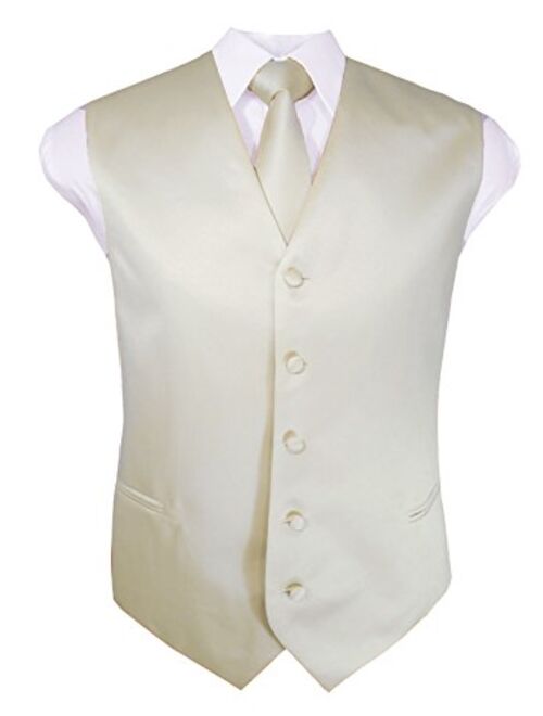 Guytalk Mens Solid Tuxedo Suit Vest, Tie and Hanky Set(30 Colors)