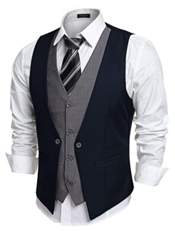 Men's V-neck Sleeveless Slim Fit Jacket Business Suit Vests, Wine Red, XX-Large