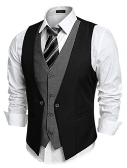 Men's V-neck Sleeveless Slim Fit Jacket Business Suit Vests, Wine Red, XX-Large