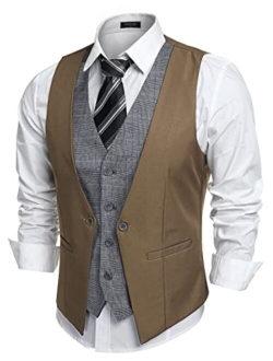 Men's V-neck Sleeveless Slim Fit Jacket Business Suit Vests, Wine Red, XX-Large