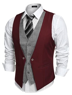 Men's V-neck Sleeveless Slim Fit Jacket Business Suit Vests, Wine Red, XX-Large