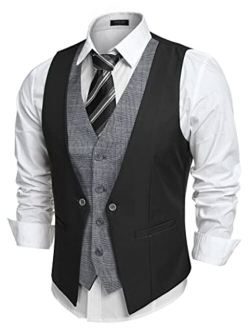 Men's V-neck Sleeveless Slim Fit Jacket Business Suit Vests, Wine Red, XX-Large