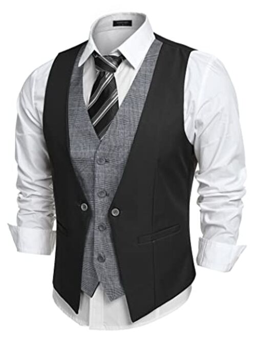 COOFANDY Men's V-neck Sleeveless Slim Fit Jacket Business Suit Vests, Wine Red, XX-Large