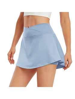 ED3SIZE Women's Crossover Tennis Skirts with Pockets High Waisted Athletic Golf Skorts Skirts