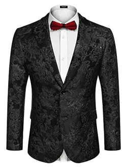 Men's Floral Tuxedo Jacket Rose Embroidered Suit Jacket Wedding Prom Dinner Party Blazer