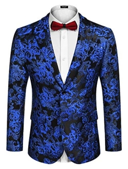 Men's Floral Tuxedo Jacket Rose Embroidered Suit Jacket Wedding Prom Dinner Party Blazer