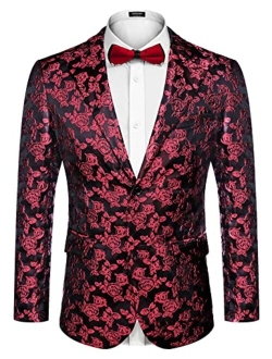 Men's Floral Tuxedo Jacket Rose Embroidered Suit Jacket Wedding Prom Dinner Party Blazer