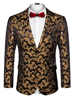 Men's Floral Tuxedo Jacket Rose Embroidered Suit Jacket Wedding Prom Dinner Party Blazer