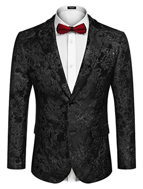 COOFANDY Men's Floral Tuxedo Jacket Rose Embroidered Suit Jacket Wedding Prom Dinner Party Blazer