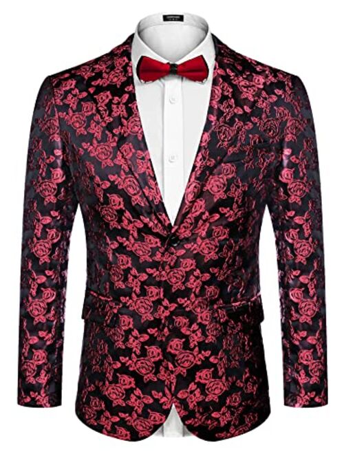 COOFANDY Men's Floral Tuxedo Jacket Rose Embroidered Suit Jacket Wedding Prom Dinner Party Blazer