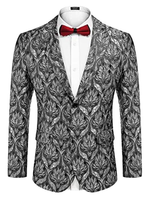 COOFANDY Men's Floral Tuxedo Jacket Rose Embroidered Suit Jacket Wedding Prom Dinner Party Blazer