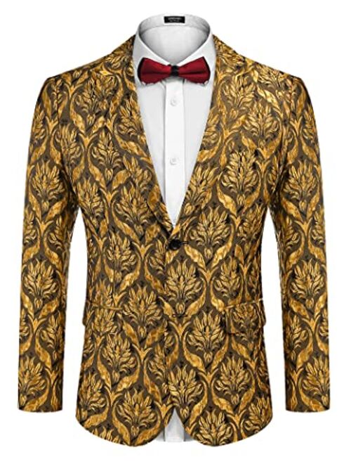 COOFANDY Men's Floral Tuxedo Jacket Rose Embroidered Suit Jacket Wedding Prom Dinner Party Blazer