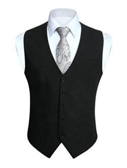 Men's Suit Vest Business Formal Plaid Dress Waistcoat Slim Fit Vests for Men with 3 Pocket for Suit or Tuxedo