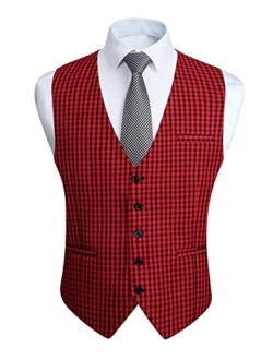 Men's Suit Vest Business Formal Plaid Dress Waistcoat Slim Fit Vests for Men with 3 Pocket for Suit or Tuxedo