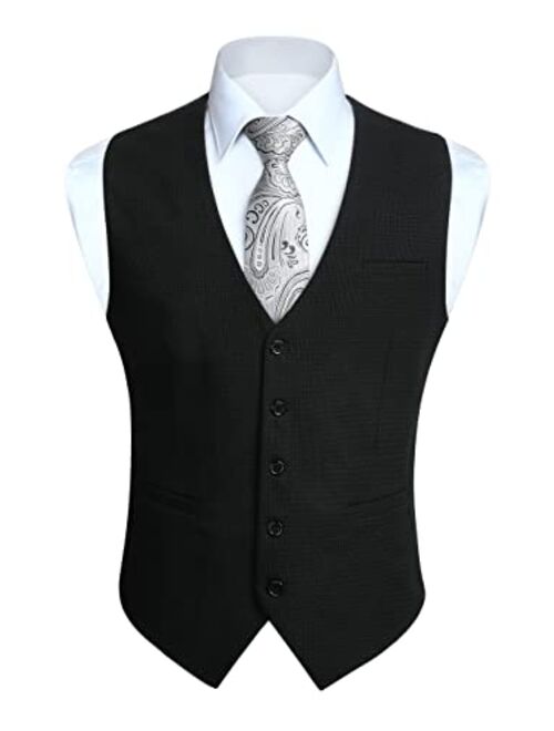 HISDERN Men's Suit Vest Business Formal Plaid Dress Waistcoat Slim Fit Vests for Men with 3 Pocket for Suit or Tuxedo