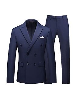 UNINUKOO Mens Slim Fit Suit Double Breasted 2 Piece Wedding Party Dress Formal Suits