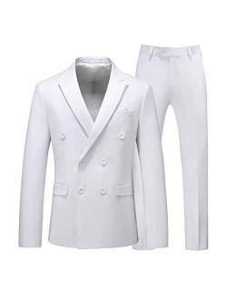 UNINUKOO Mens Slim Fit Suit Double Breasted 2 Piece Wedding Party Dress Formal Suits