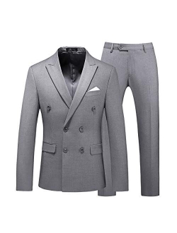 UNINUKOO Mens Slim Fit Suit Double Breasted 2 Piece Wedding Party Dress Formal Suits